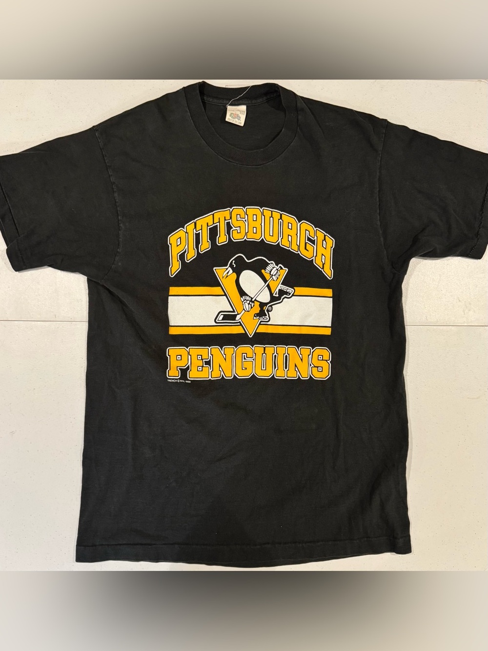 Vintage 1988 Trench Pittsburgh Penguins NHL hockey t shirt size XL single stitch